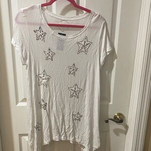 INC International Concepts White Star Embellished Tee